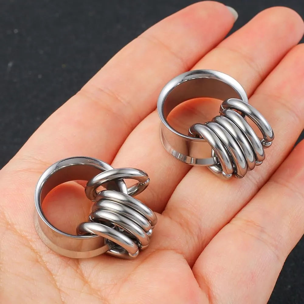 2PCS Classic Ear Gauges for Stretched Ears with 10pcs Nose Hoop Rings, Hypoallergenic 316 Stainless Steel Ear Plugs Tunels 8mm-25mm (0G-1") Body Piercing Jewelry for Women Men