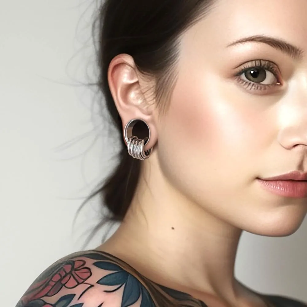 2PCS Classic Ear Gauges for Stretched Ears with 10pcs Nose Hoop Rings, Hypoallergenic 316 Stainless Steel Ear Plugs Tunels 8mm-25mm (0G-1") Body Piercing Jewelry for Women Men