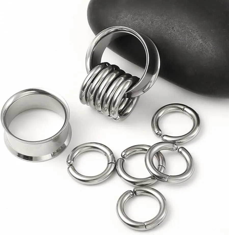 2PCS Classic Ear Gauges for Stretched Ears with 10pcs Nose Hoop Rings, Hypoallergenic 316 Stainless Steel Ear Plugs Tunels 8mm-25mm (0G-1") Body Piercing Jewelry for Women Men