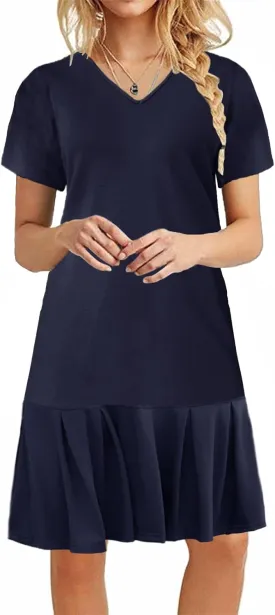 Alaster Queen Women’s 2025 Summer T Shirt Pleated Dress Short Sleeve Casual Swing Tunic Dress with Pockets