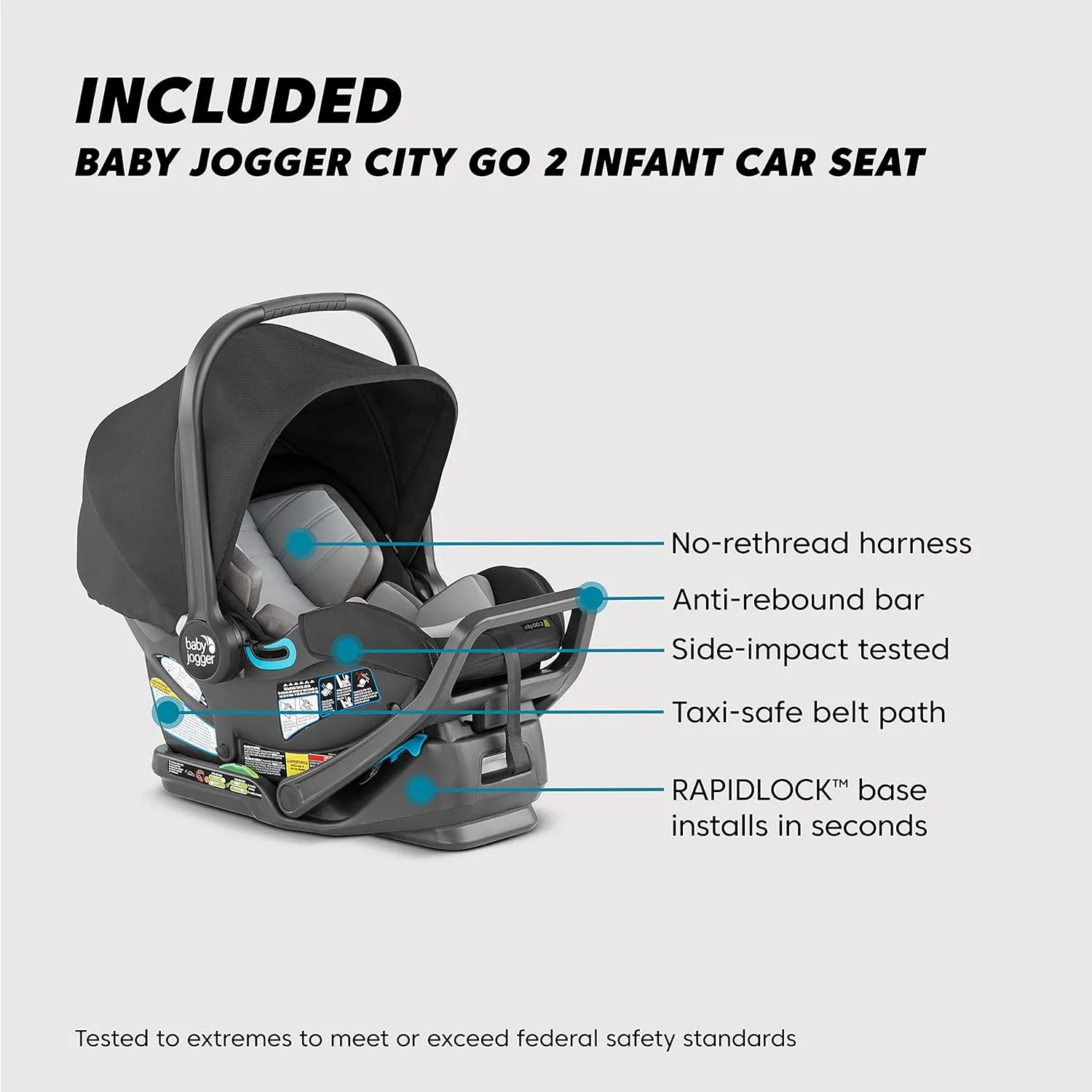 Baby Jogger City Select 2 Single-to-Double Modular Travel System Includes City GO 2 Infant Car Seat Radiant Slate