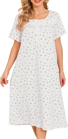 Bloggerlove Nightgowns for Women Soft 100% Cotton House Dress Short/Long Sleeve Night Gowns Comfy Sleepwear S-3XL