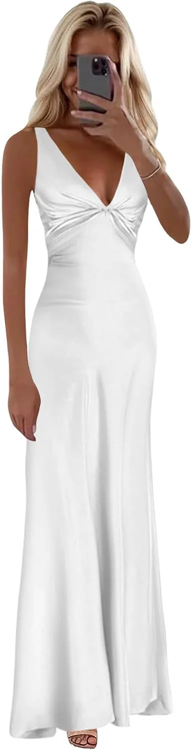 BOLENSYE Halter Silk Prom Dresses 2025 Mermaid Long Satin Bridesmaid Dress for Women