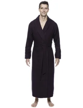 Box Packaged Men's Premium 100% Cotton Flannel Long Robe - Herringbone Fig/Black