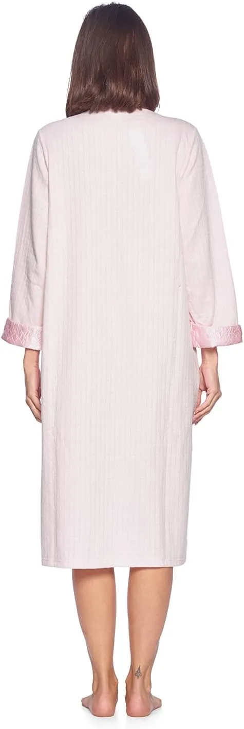 Casual Nights Women's Floral Quilted Long Sleeve Zip Up House Dress Robe