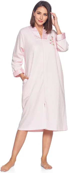 Casual Nights Women's Floral Quilted Long Sleeve Zip Up House Dress Robe