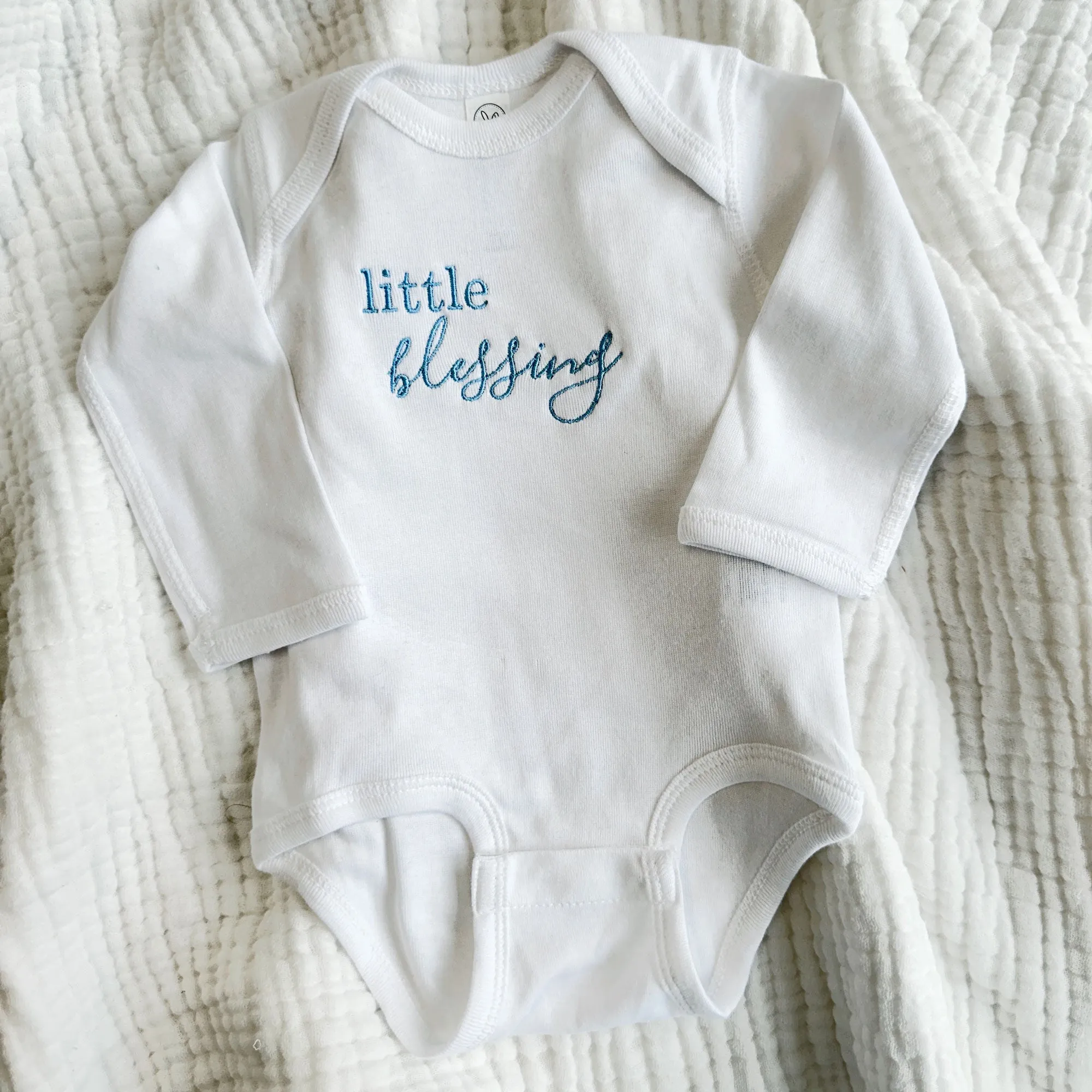 Christmas Little Blessing Baby Embroidered Long Sleeve Bodysuit