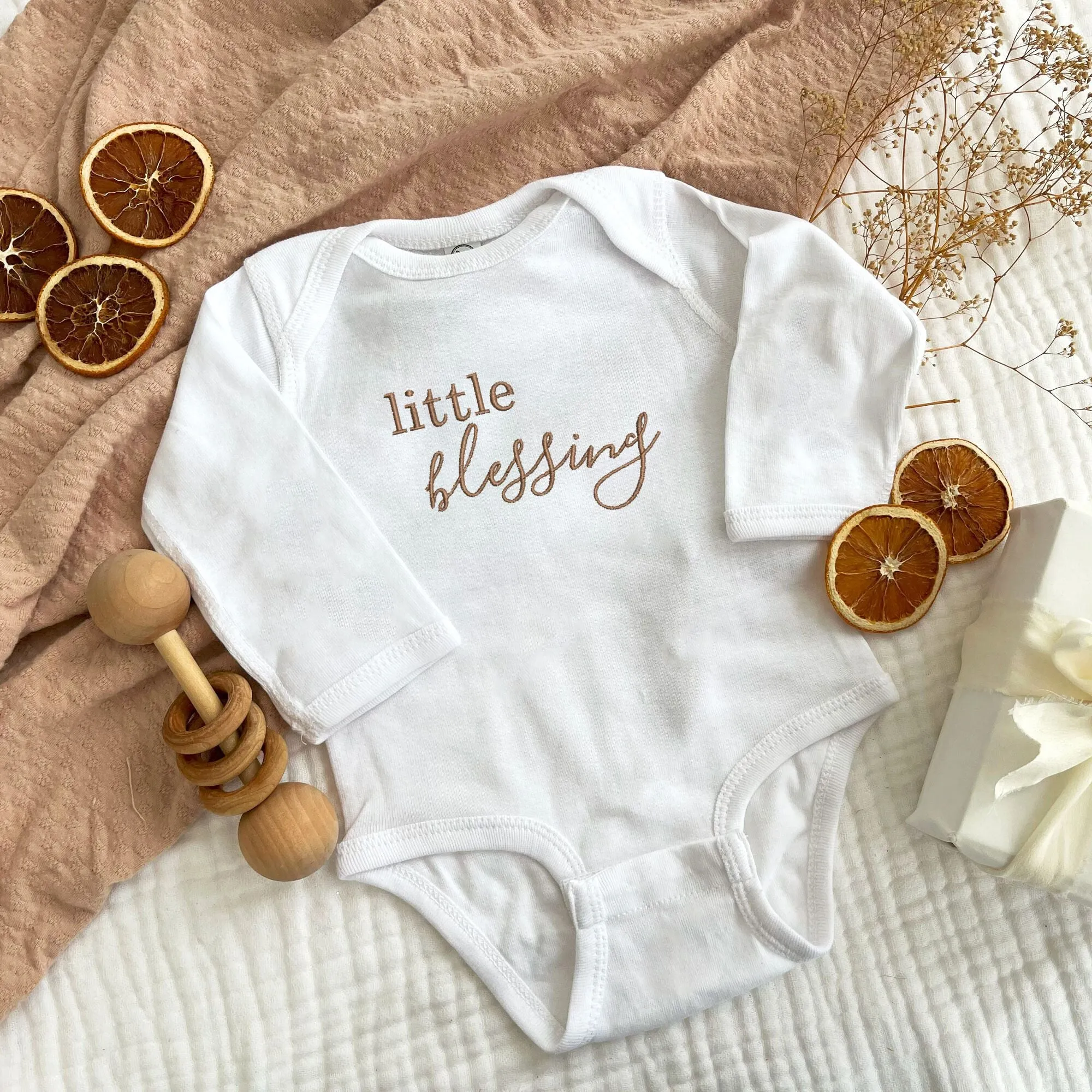 Christmas Little Blessing Baby Embroidered Long Sleeve Bodysuit