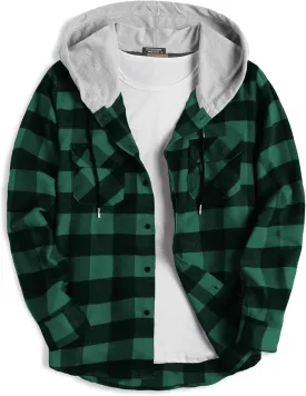 COOFANDY Men's Plaid Hoodie Flannel Shirt Jacket Long Sleeve Casual Fashion Button Shirts