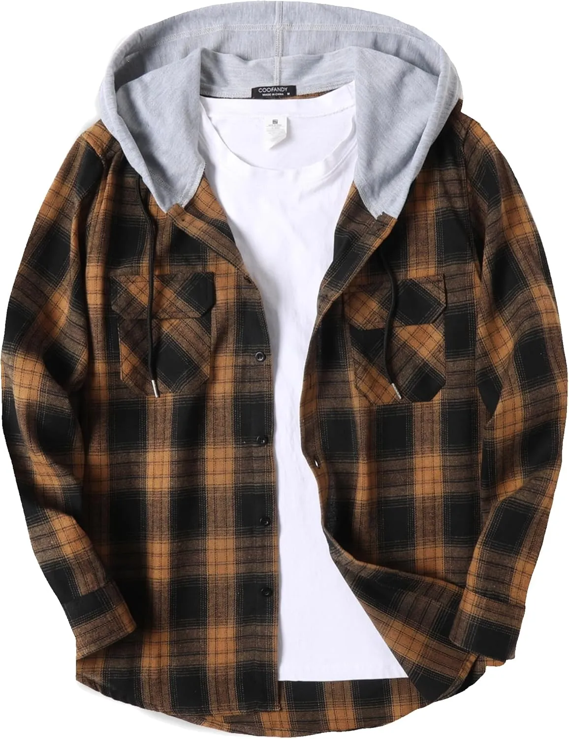 COOFANDY Men's Plaid Hoodie Flannel Shirt Jacket Long Sleeve Casual Fashion Button Shirts