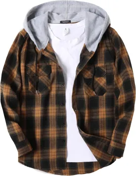 COOFANDY Men's Plaid Hoodie Flannel Shirt Jacket Long Sleeve Casual Fashion Button Shirts