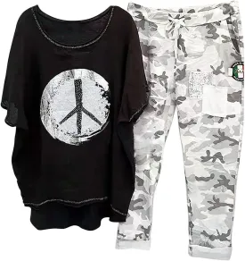 Cotton Linen Sets for Women 2 Piece Dressy Outfits Plus Size Matching Sets Short Sleeve Graphic Tees Camo Capri Pants
