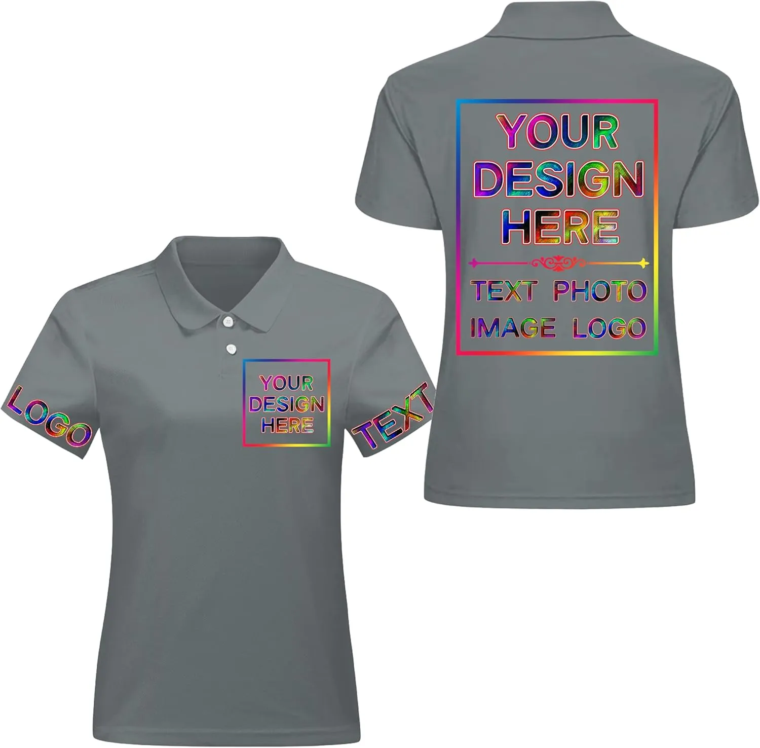 Custom Polo Shirts for Women Design Your Own Text Logo Photo Personalized Customized Golf Shirts Front Back Print