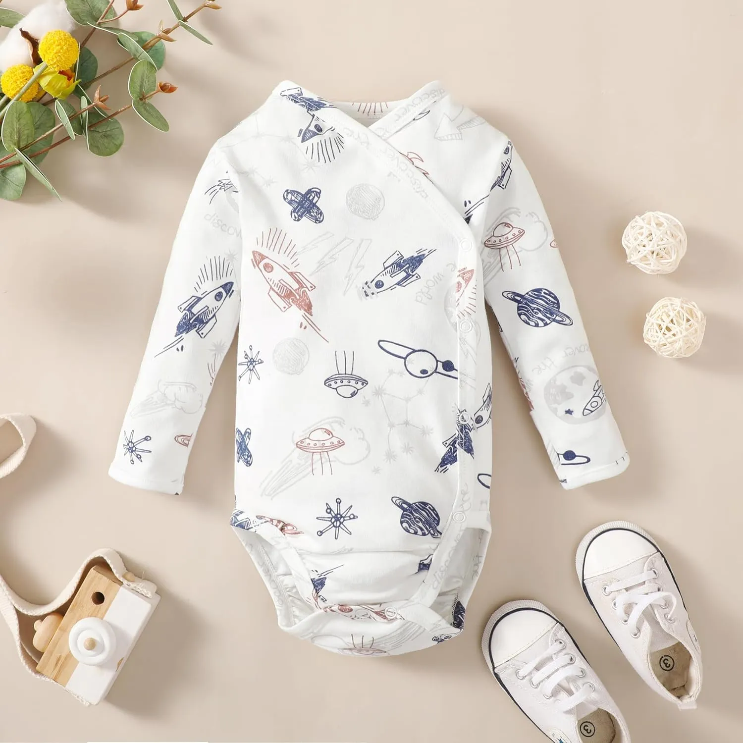 DEFAHN Baby Side Snap Bodysuit Kimono Onsies Newborn Boy Girl 3-Pack 100% Cotton Basic Pattern Kimono Bodysuits