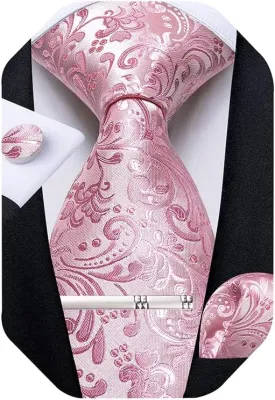 DiBanGu Silk Floral Ties for Men Woven Paisley Necktie and Tie Clip Handkerchief Cufflinks Set for Party Wedding