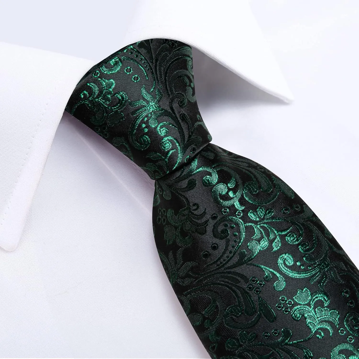 DiBanGu Silk Floral Ties for Men Woven Paisley Necktie and Tie Clip Handkerchief Cufflinks Set for Party Wedding