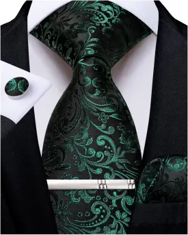 DiBanGu Silk Floral Ties for Men Woven Paisley Necktie and Tie Clip Handkerchief Cufflinks Set for Party Wedding