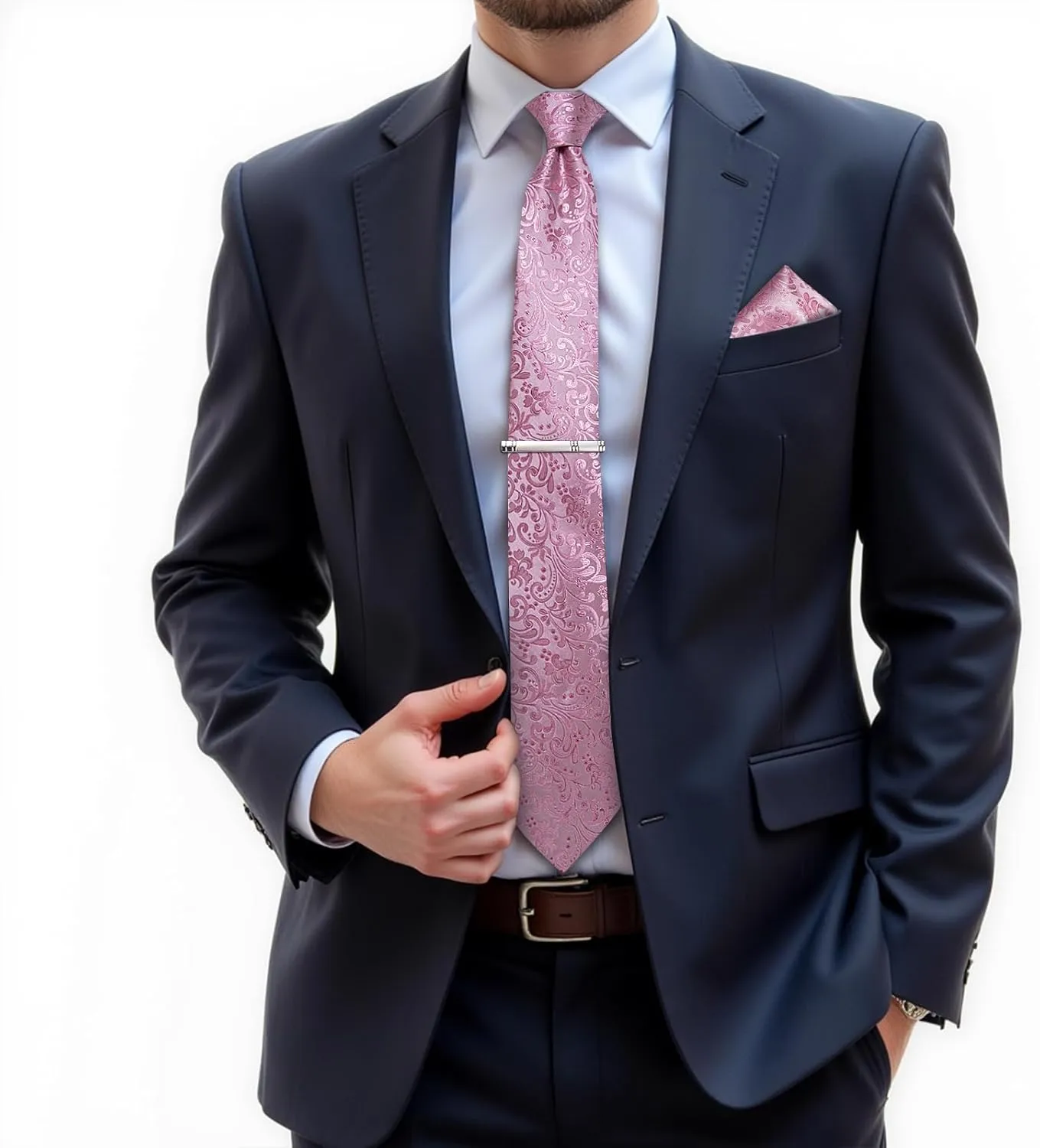 DiBanGu Silk Floral Ties for Men Woven Paisley Necktie and Tie Clip Handkerchief Cufflinks Set for Party Wedding