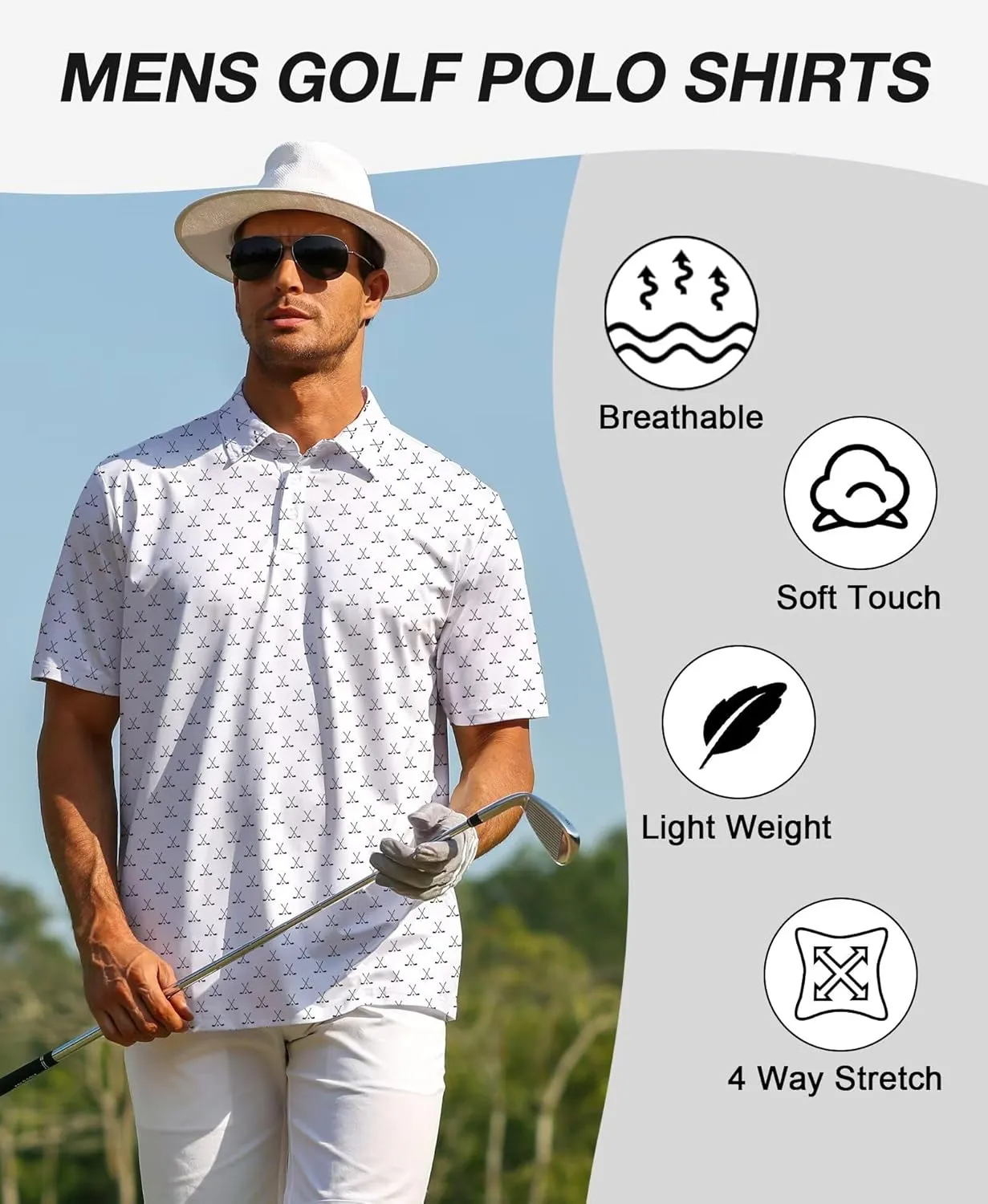 ELETOP Mens Golf Polo Shirts Moisture Wicking Quick Dry Short Sleeve Polo Casual Fashion Golf Shirt for Men
