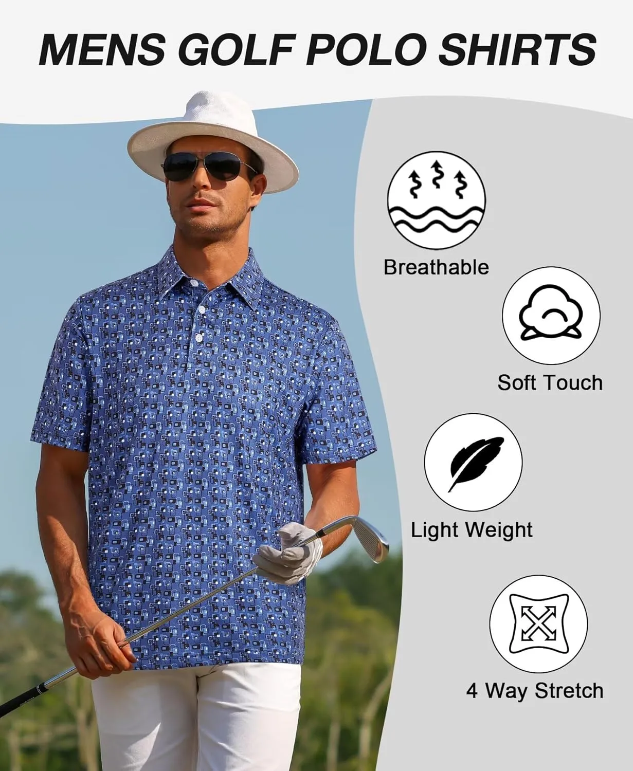 ELETOP Mens Golf Polo Shirts Moisture Wicking Quick Dry Short Sleeve Polo Casual Fashion Golf Shirt for Men