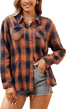 Esabel.C Flannel Shirts for Women Long Sleeve Button Down Plaid Fall Shirt Casual Work Tops