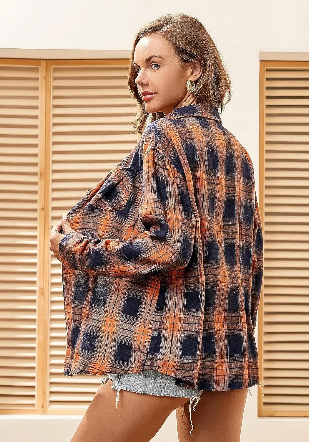 Esabel.C Flannel Shirts for Women Long Sleeve Button Down Plaid Fall Shirt Casual Work Tops