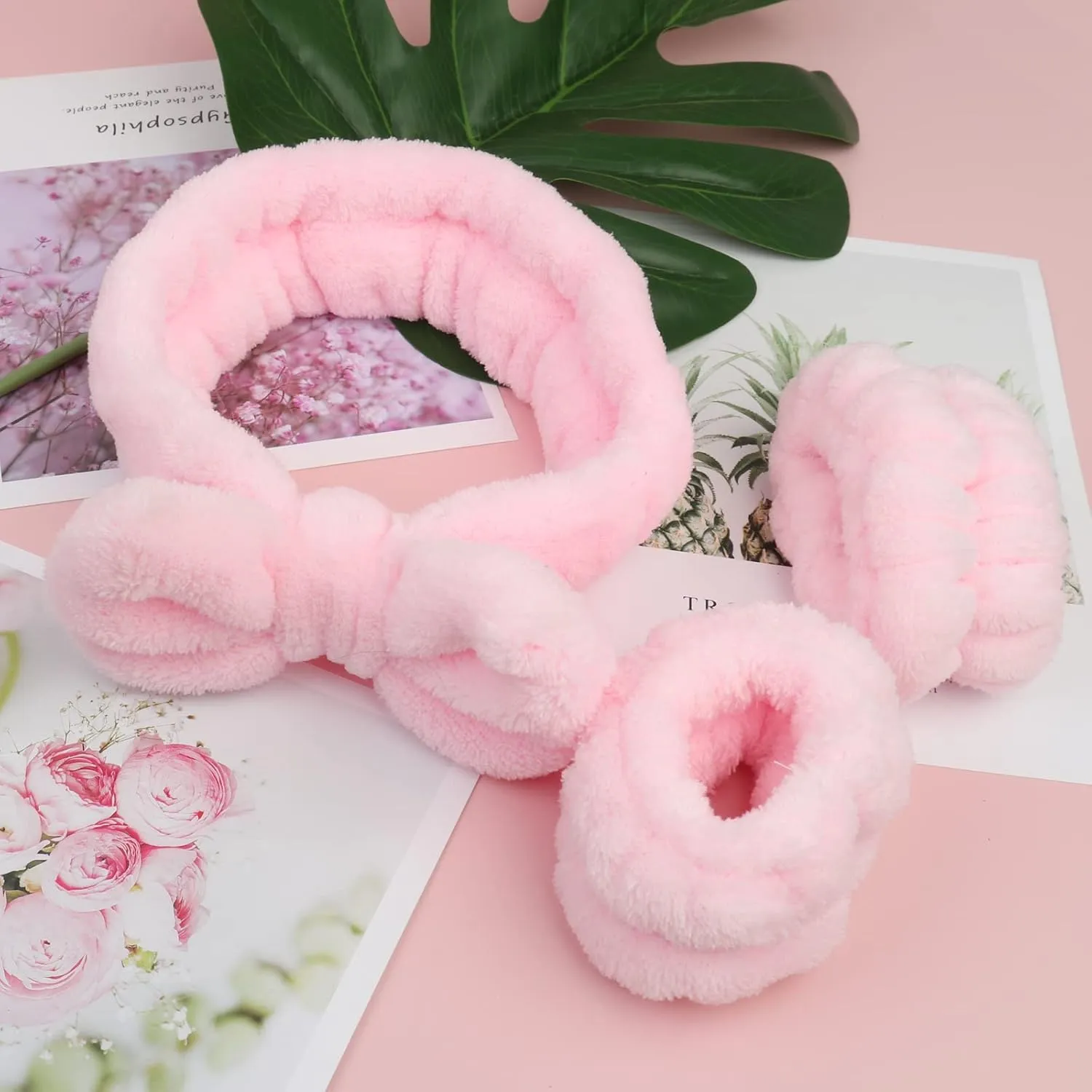 Face Wash Headband & Wrist Bands 3 Pack - Soft Fleece Spa Headbands for Face Washing & Makeup