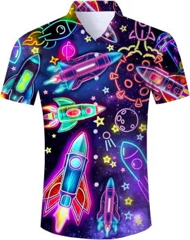 Fanient Mens Hawaiian Shirt Summer 3D Print Casual Short Sleeve Button Down Graphic Aloha Dress Shirts