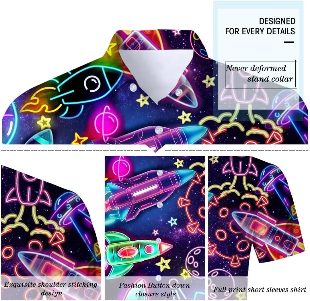 Fanient Mens Hawaiian Shirt Summer 3D Print Casual Short Sleeve Button Down Graphic Aloha Dress Shirts