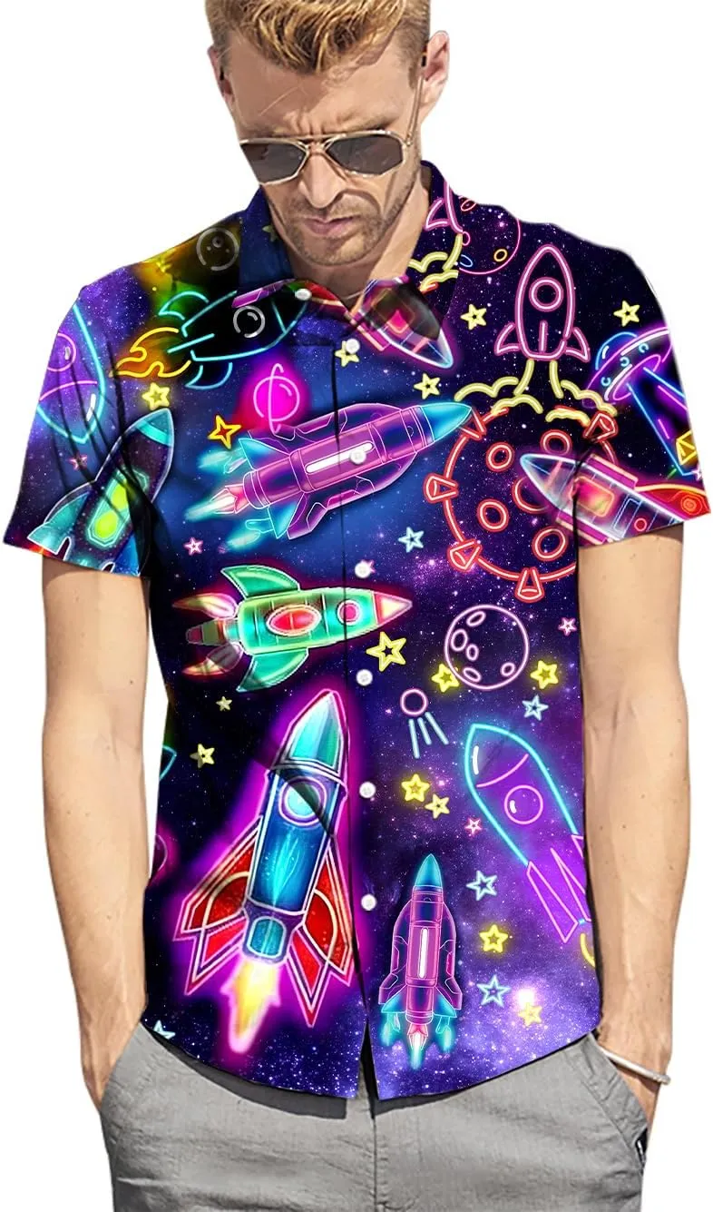 Fanient Mens Hawaiian Shirt Summer 3D Print Casual Short Sleeve Button Down Graphic Aloha Dress Shirts