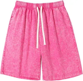 Flygo Mens Sweat Shorts Athletic Acid Washed Cotton Gym Short Elastic Waist Drawstring Workout Jogger Pants with Pockets