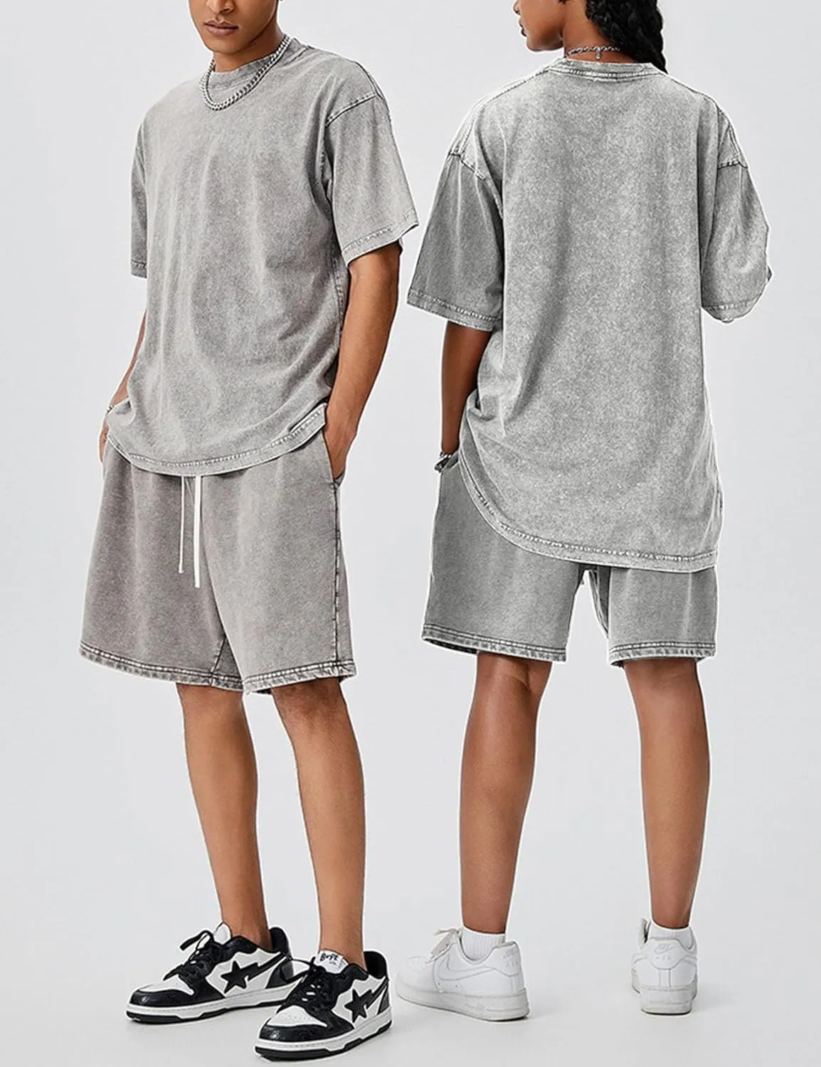 Flygo Mens Sweat Shorts Athletic Acid Washed Cotton Gym Short Elastic Waist Drawstring Workout Jogger Pants with Pockets