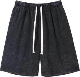 Flygo Mens Sweat Shorts Athletic Acid Washed Cotton Gym Short Elastic Waist Drawstring Workout Jogger Pants with Pockets