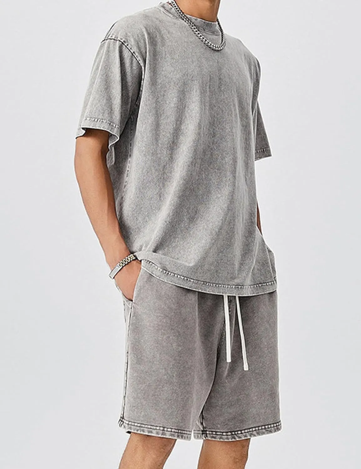 Flygo Mens Sweat Shorts Athletic Acid Washed Cotton Gym Short Elastic Waist Drawstring Workout Jogger Pants with Pockets