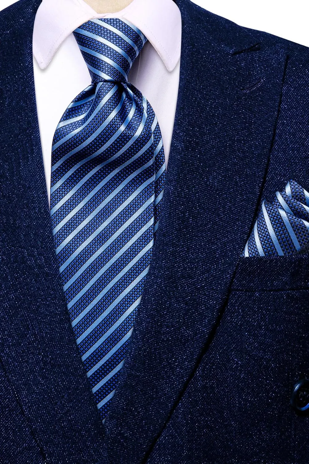 Hi-Tie Men Ties Sets Silk Stripe Paisley Necktie Pocket Square Cufflinks for Business Wedding