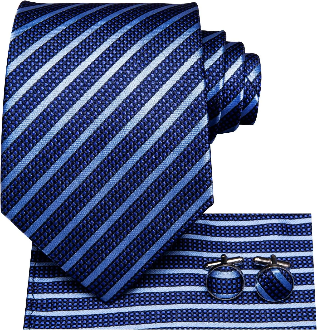 Hi-Tie Men Ties Sets Silk Stripe Paisley Necktie Pocket Square Cufflinks for Business Wedding