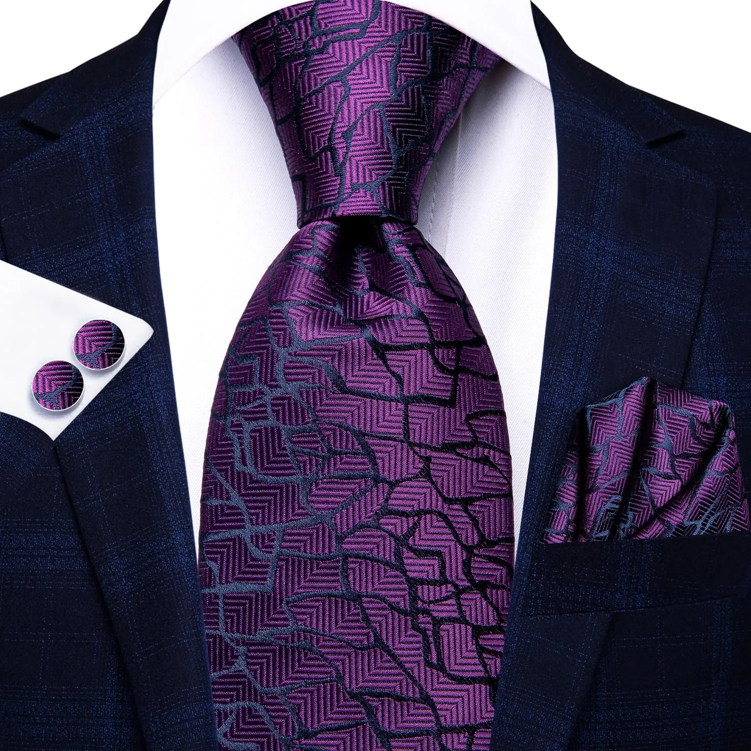 Hi-Tie Men Ties Sets Silk Stripe Paisley Necktie Pocket Square Cufflinks for Business Wedding