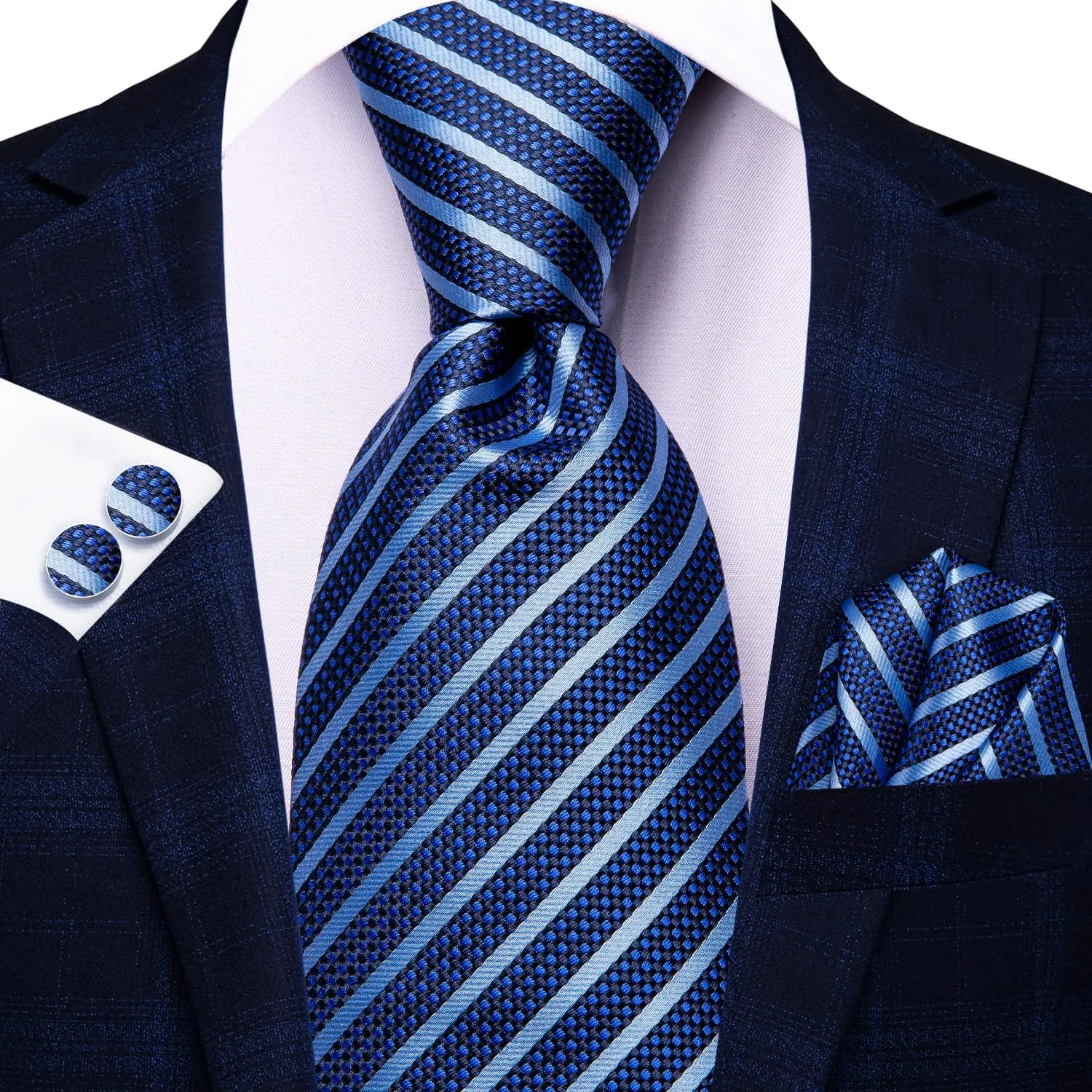 Hi-Tie Men Ties Sets Silk Stripe Paisley Necktie Pocket Square Cufflinks for Business Wedding