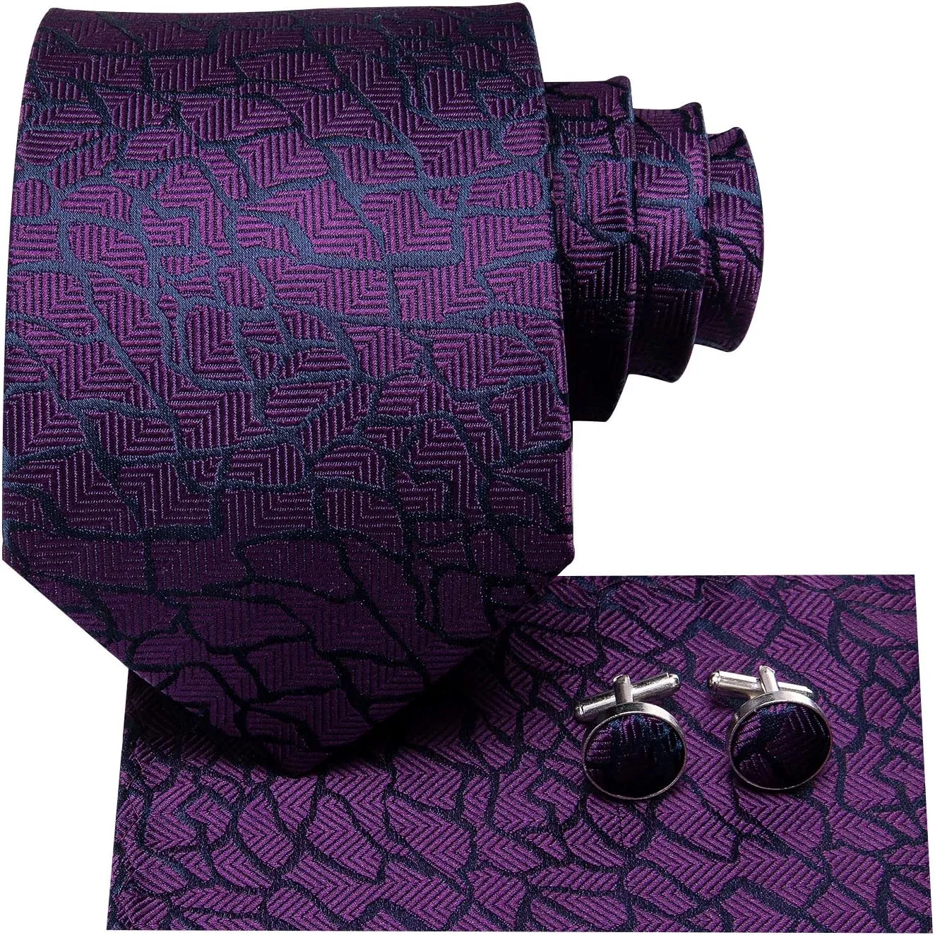 Hi-Tie Men Ties Sets Silk Stripe Paisley Necktie Pocket Square Cufflinks for Business Wedding