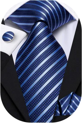 Hi-Tie Men Ties Sets Silk Stripe Paisley Necktie Pocket Square Cufflinks for Business Wedding
