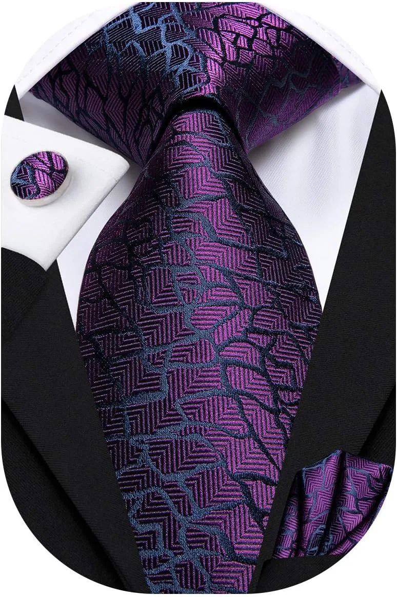 Hi-Tie Men Ties Sets Silk Stripe Paisley Necktie Pocket Square Cufflinks for Business Wedding