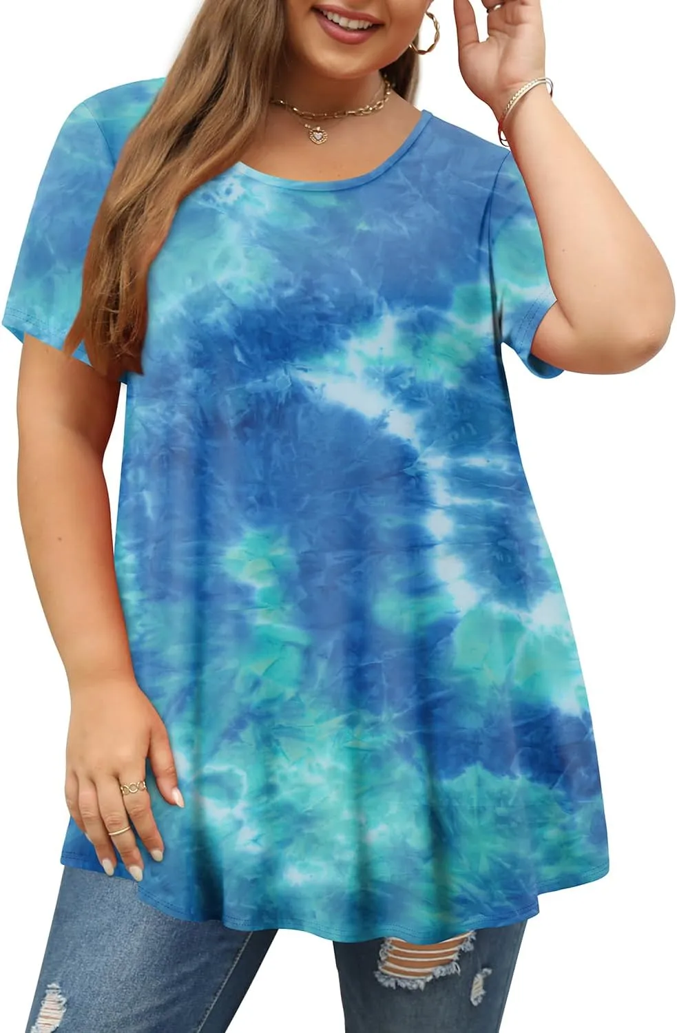 Magritta Plus Size Tops for Women Casual Summer Crew Neck Tunics Short Sleeve Loose Shirts Blouses 1X-5X