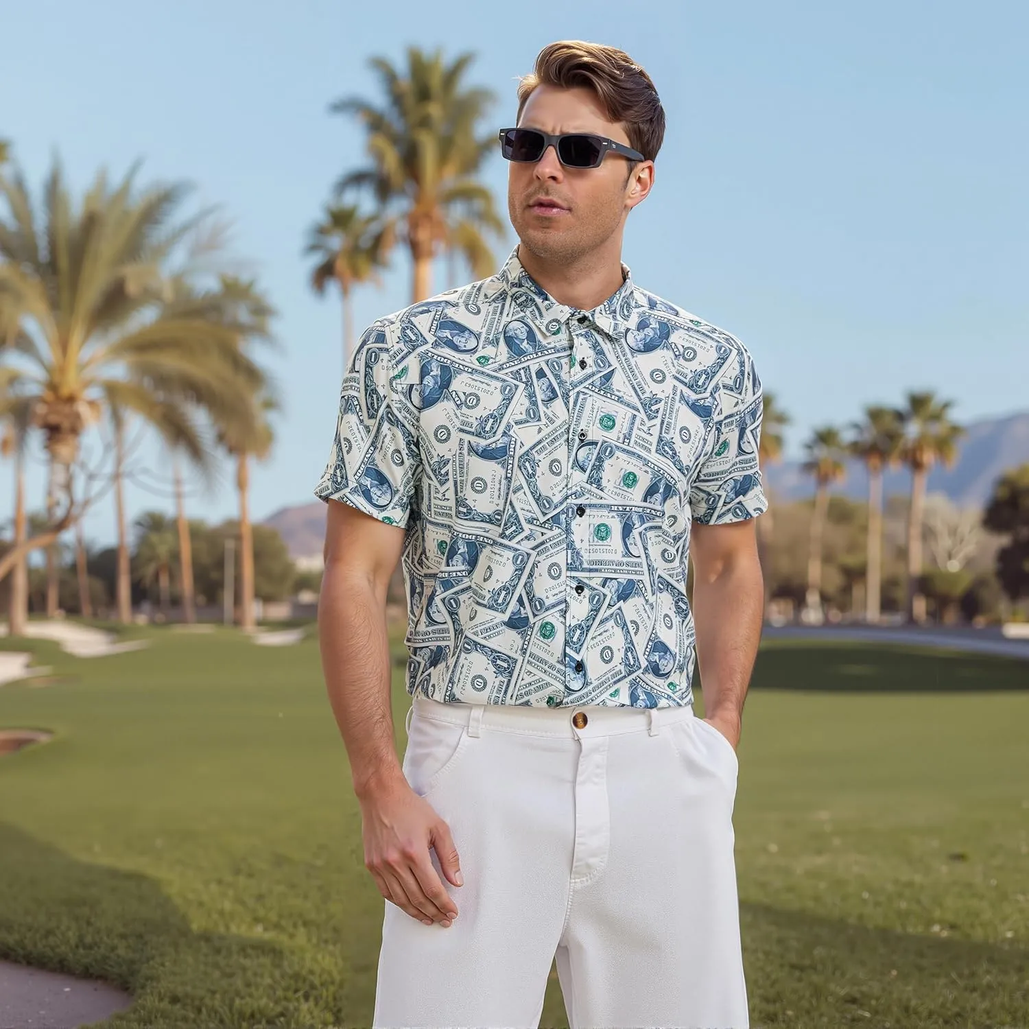 MCULIVOD Men's Hawaiian Tropical Shirts, Printing Short Sleeve Casual Button Down Shirt