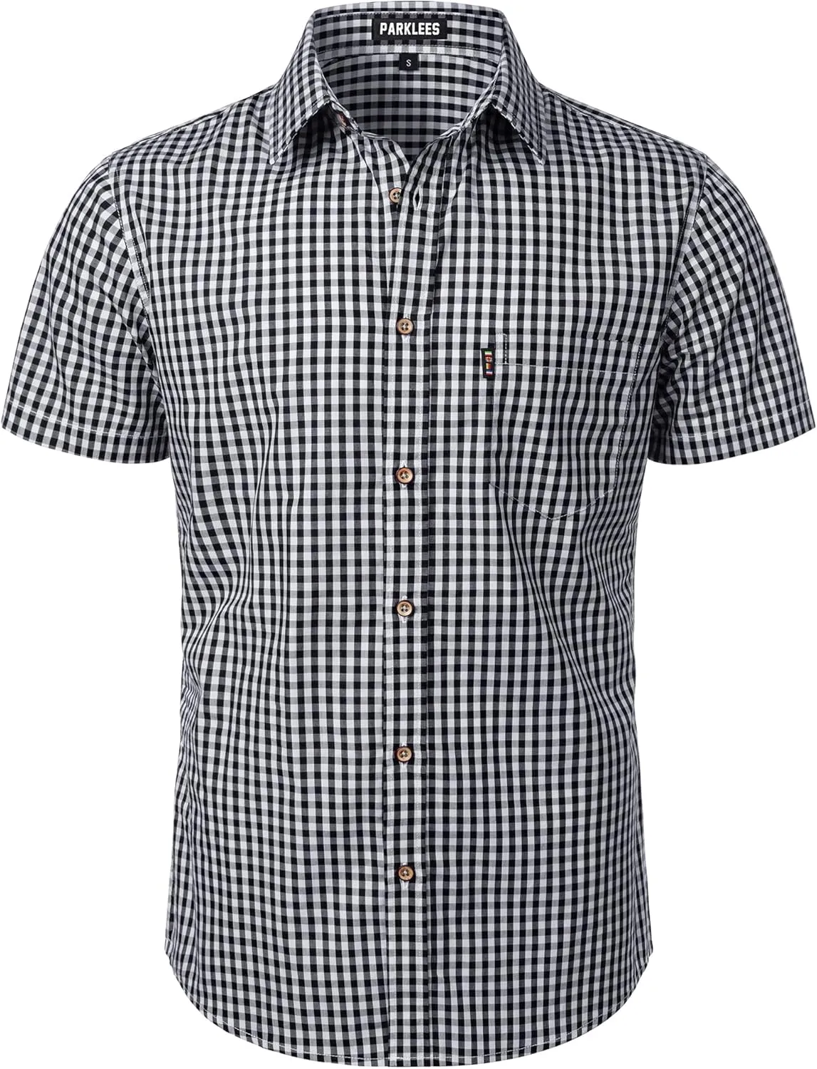 Men's Casual Plaid Button Down Shirt Cotton Short Sleeve Gingham Dress Shirts Regular Fit with Pocket