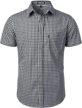 Men's Casual Plaid Button Down Shirt Cotton Short Sleeve Gingham Dress Shirts Regular Fit with Pocket