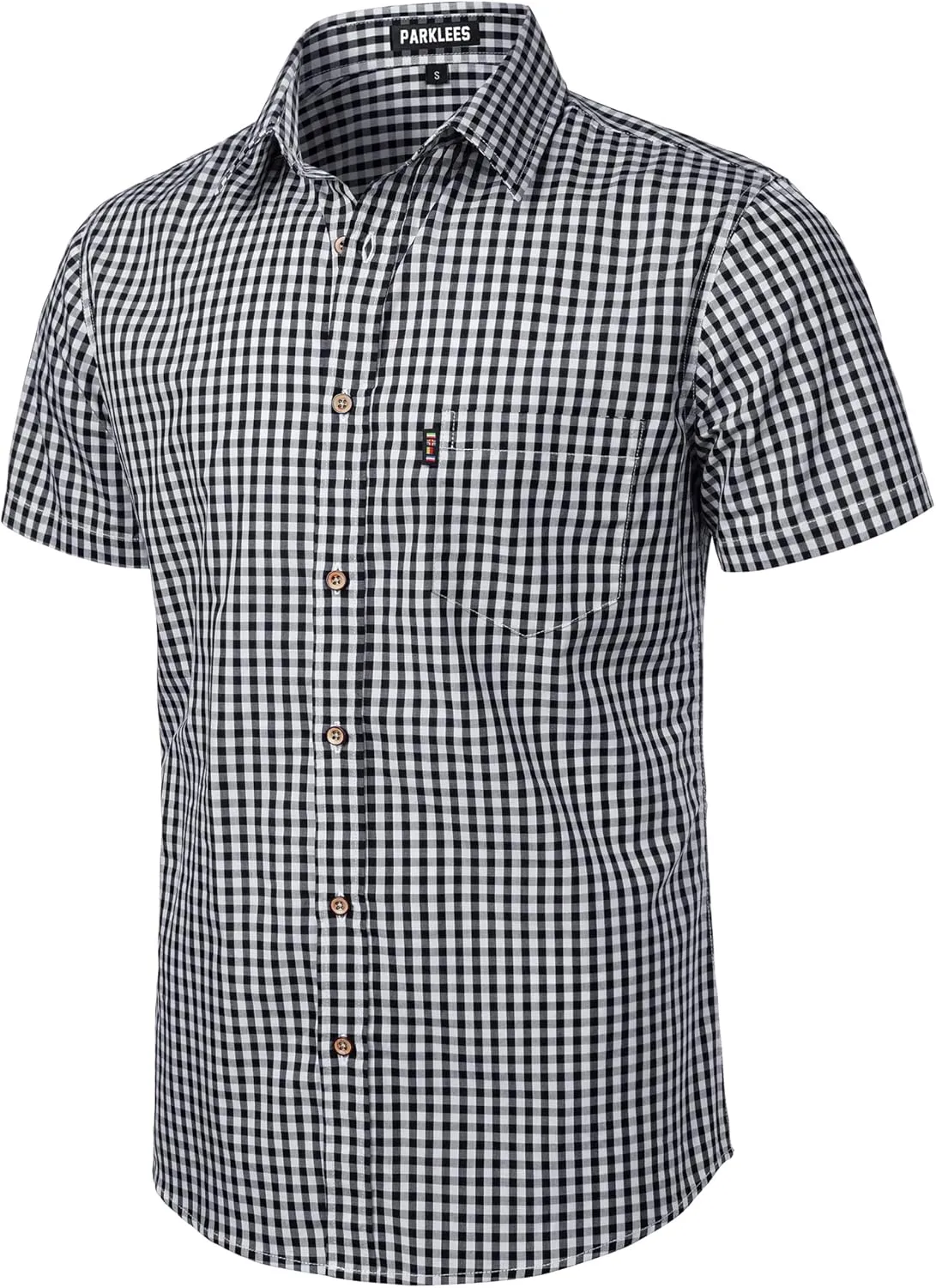 Men's Casual Plaid Button Down Shirt Cotton Short Sleeve Gingham Dress Shirts Regular Fit with Pocket