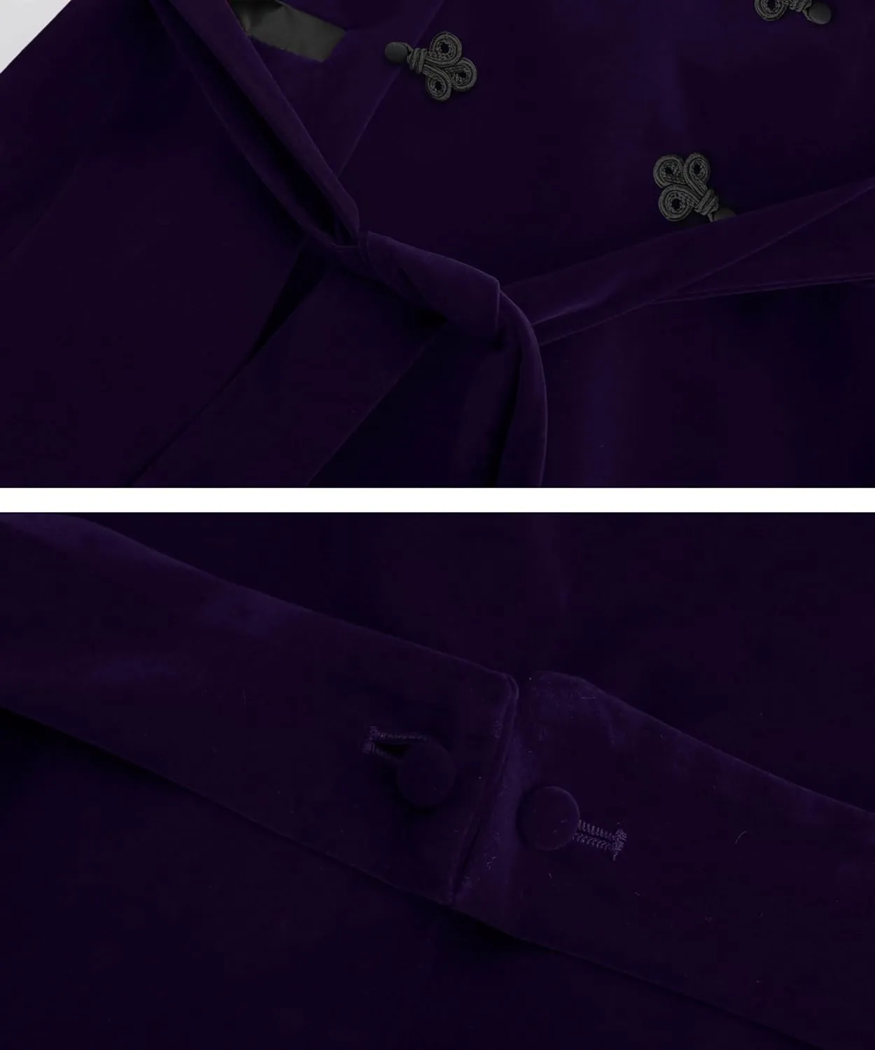 Men's Long Velvet Smoking Robe Double Breasted Jacket Blazer with Belt for Dinner Wedding Party