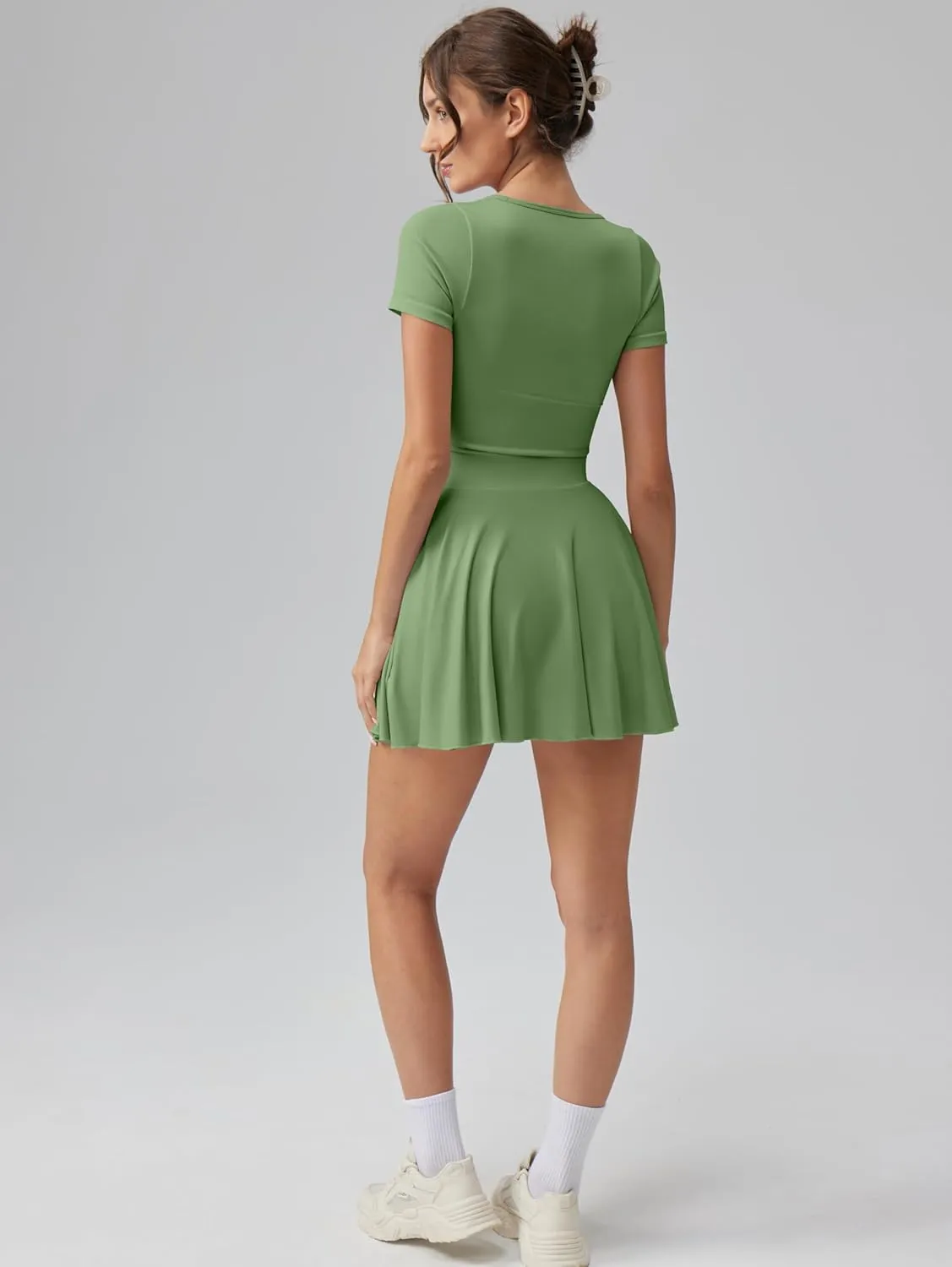 OQQ Women's Square Neck Ruffle Hem Mini Dress Summer Short Sleeve with Shorts Party Dresses