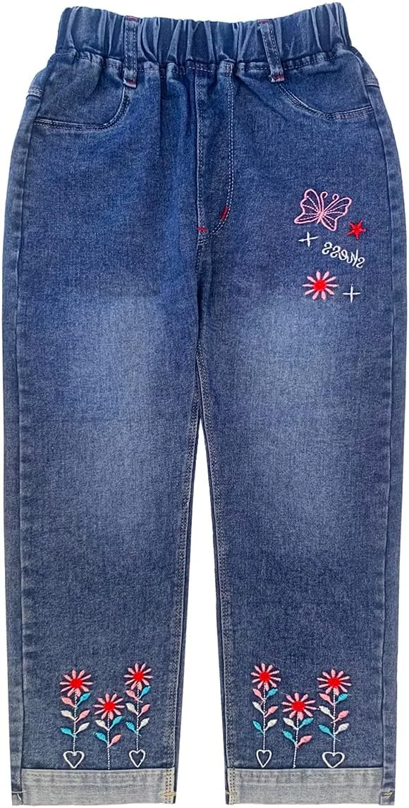 Peacolate 4-9T Infant Little Kids Girls Embroidery Jeans Denim Pants
