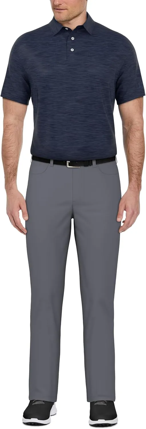 PGA TOUR Airflux Jaspe Cotton Short Sleeve Golf Performance Polo Shirt for Men, Moisture-Wicking, Sun Protection